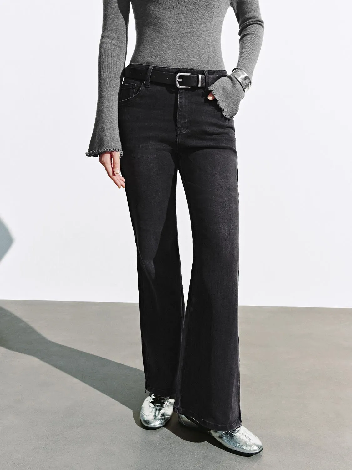 Belted Flare Leg Jeans sold by Urban Revivo