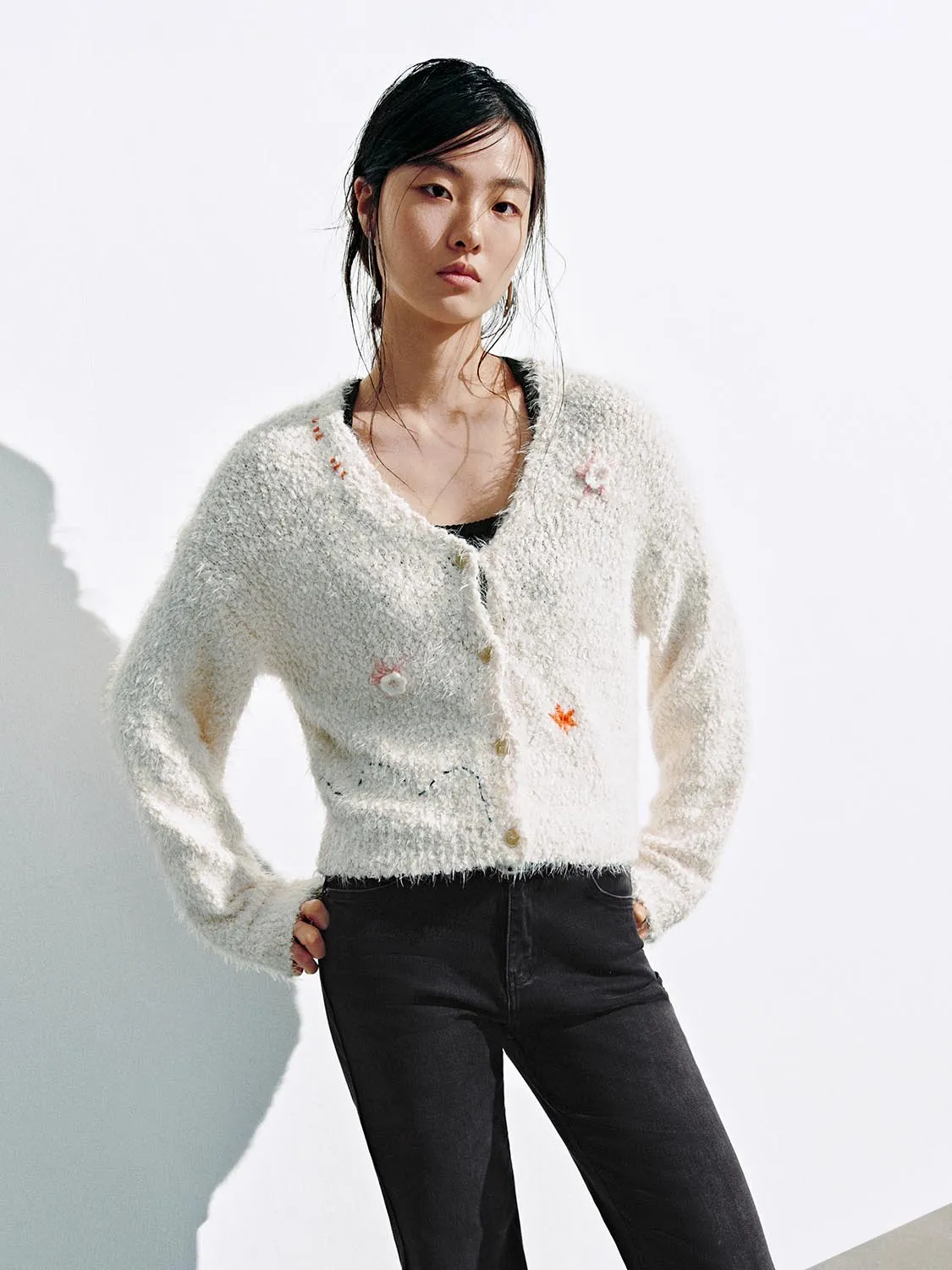 Embroidered V-Neck Knitted Cardigans sold by Urban Revivo