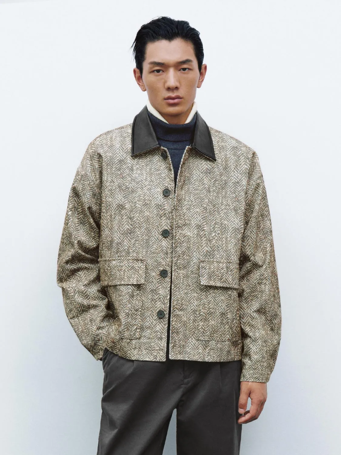 Contrast Faux Leather Collar Jackets sold by Urban Revivo