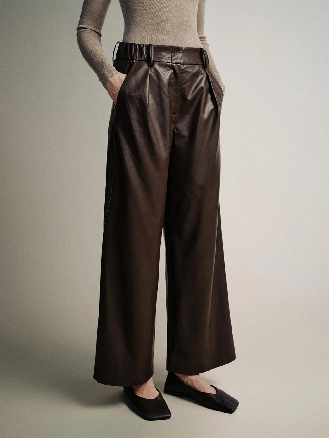 Vegan Leather Wide Leg Pants sold by Urban Revivo product image thumbnail 3
