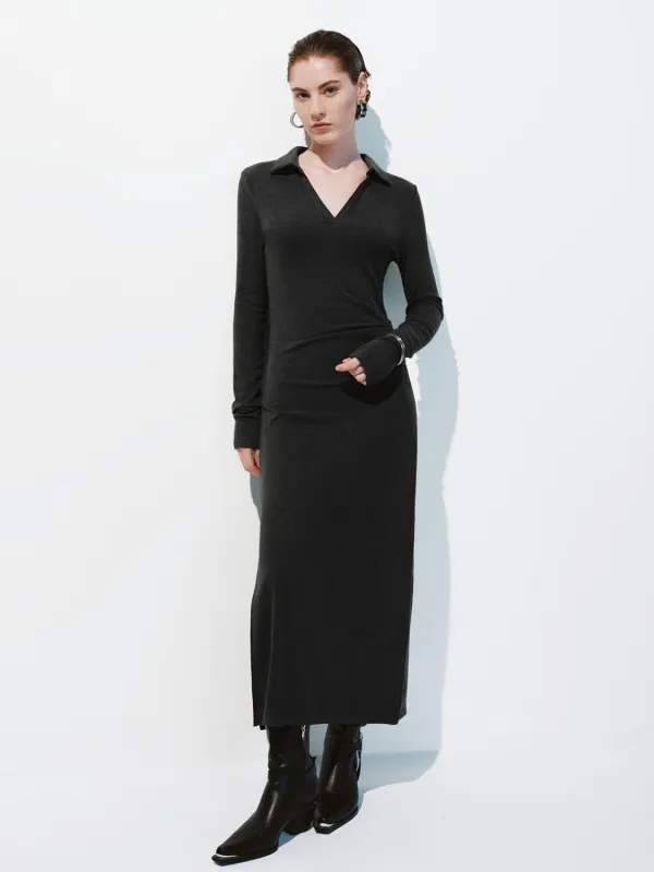 Collared Ruched Skinny Fit Maxi Dresses sold by Urban Revivo