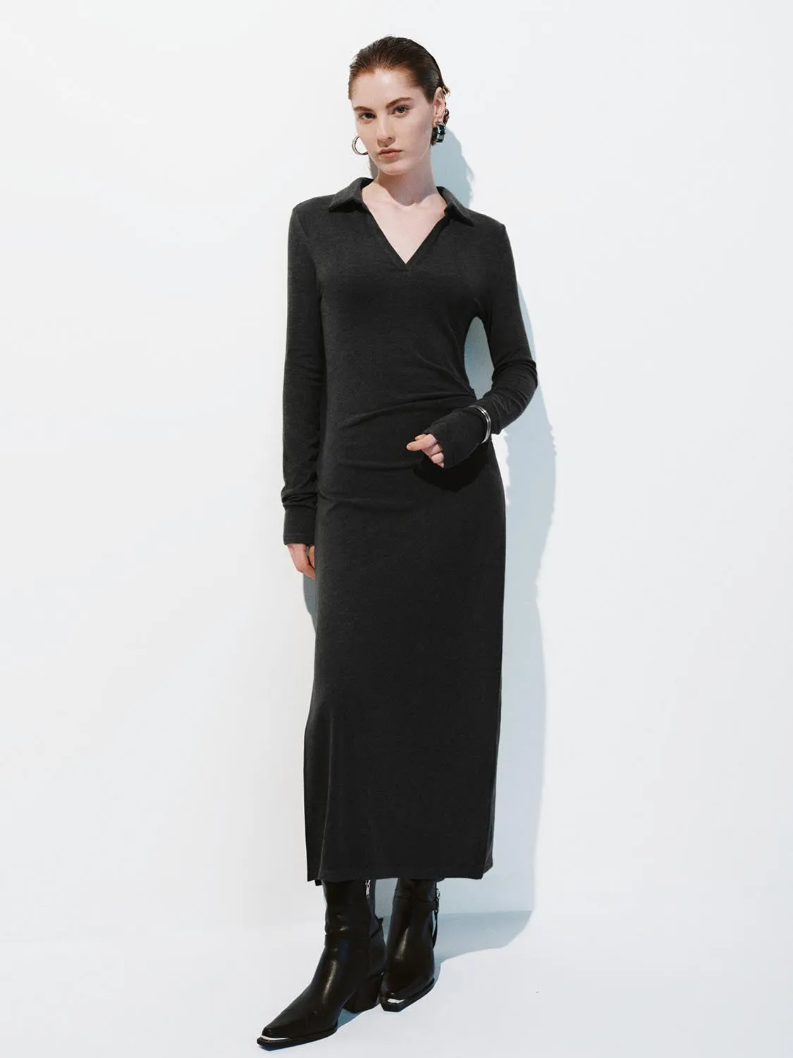 Collared Ruched Skinny Fit Maxi Dresses sold by Urban Revivo