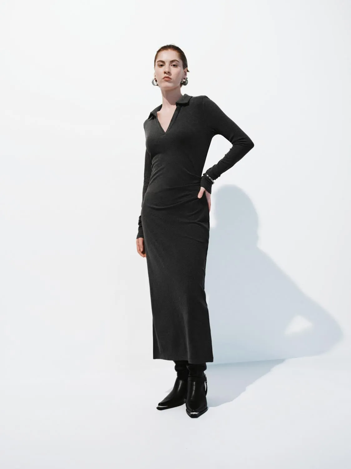 Collared Ruched Skinny Fit Maxi Dresses sold by Urban Revivo product image thumbnail 3