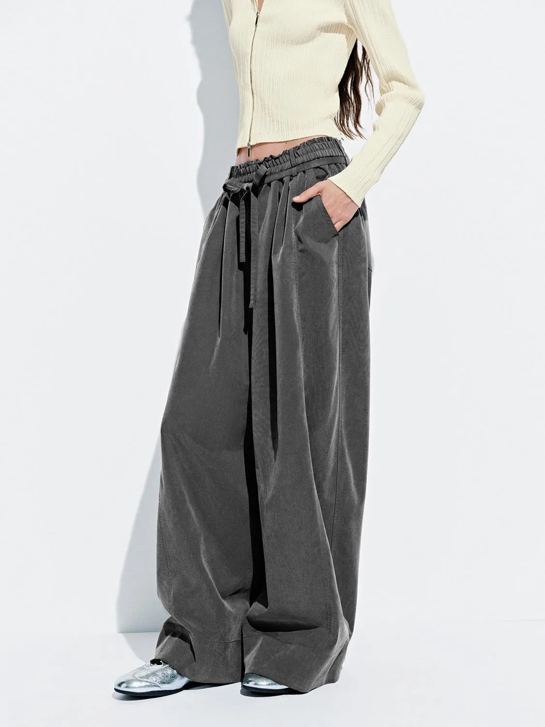 Drawstring Pull On Wide Leg Pants sold by Urban Revivo product image thumbnail 3