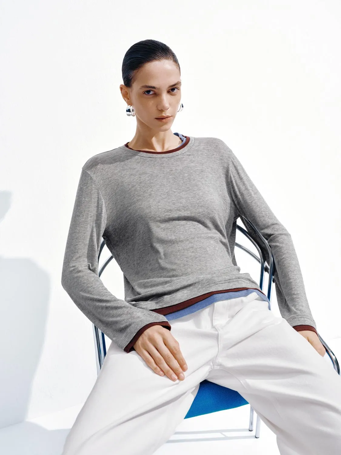 Contrast Trim Long Sleeve T-Shirts sold by Urban Revivo product image thumbnail 2