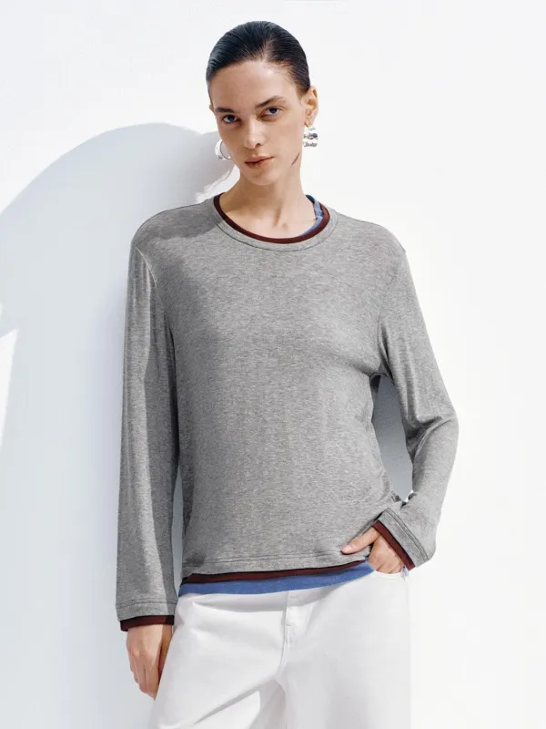 Contrast Trim Long Sleeve T-Shirts sold by Urban Revivo