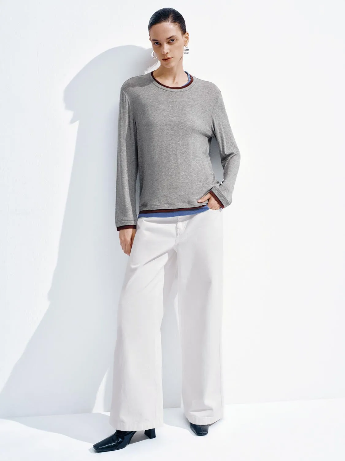 Contrast Trim Long Sleeve T-Shirts sold by Urban Revivo product image thumbnail 5