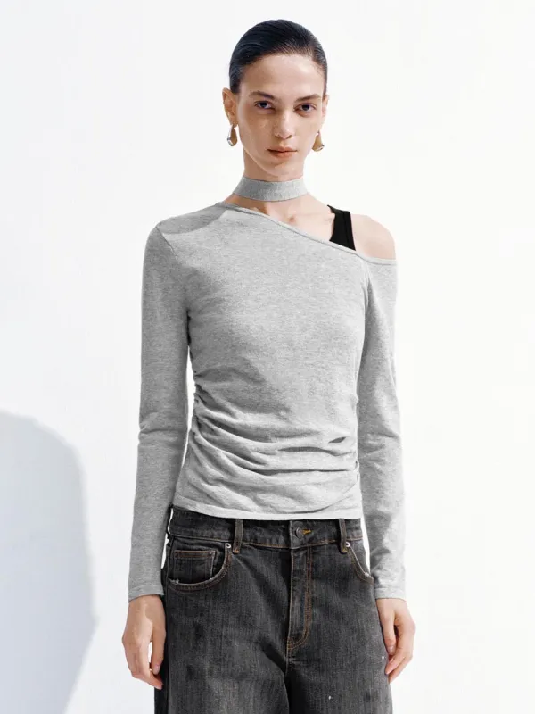 Scarf Neck One Shoulder Knitted T-Shirts sold by Urban Revivo