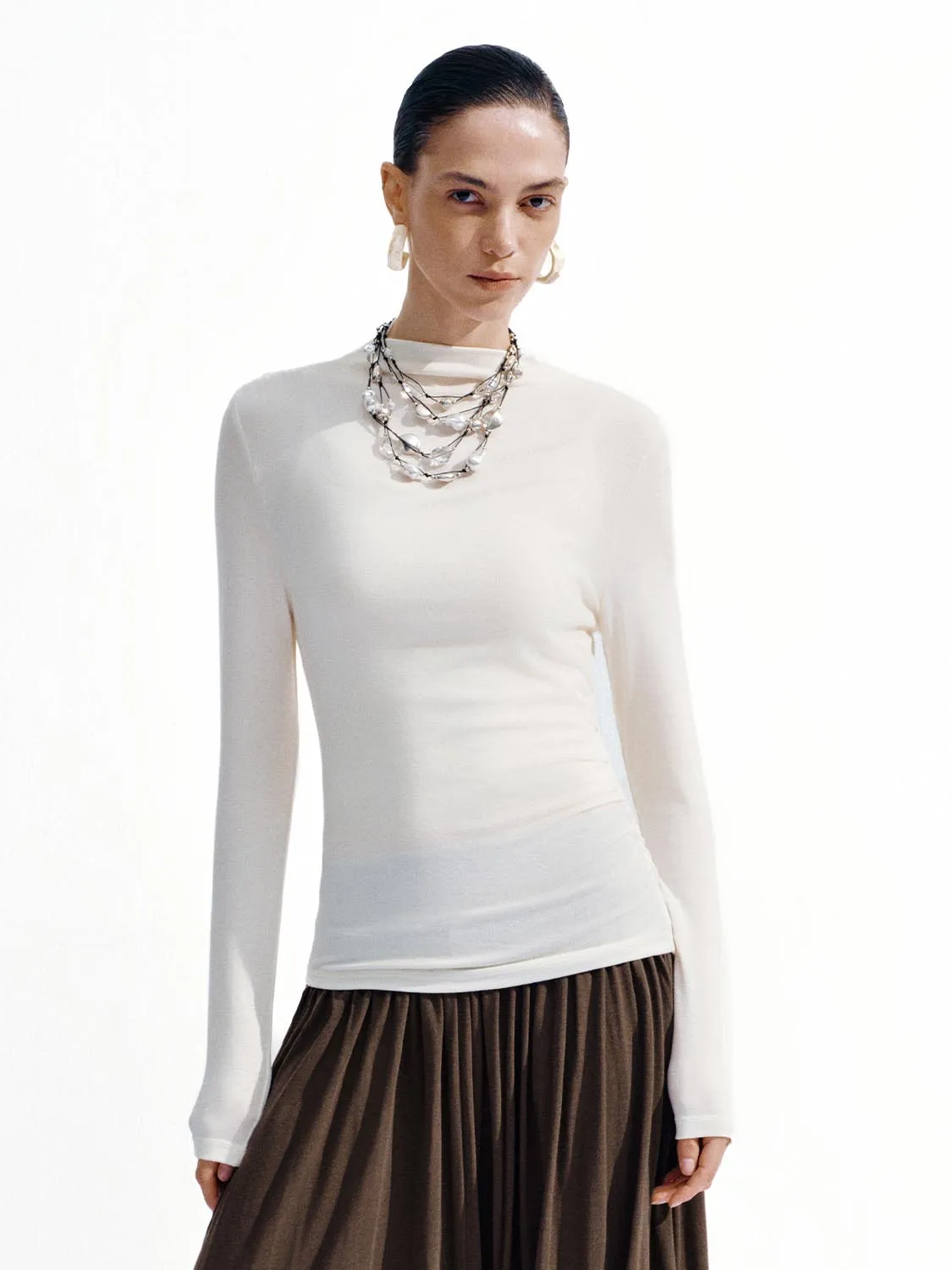 Ruched High Neck Long Sleeve T-Shirts sold by Urban Revivo