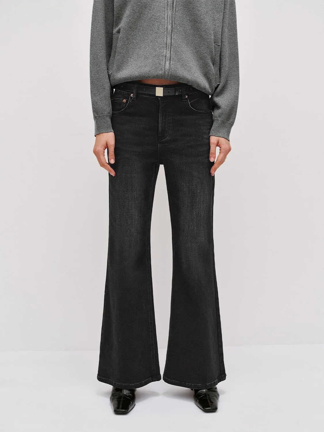 Belted Flare Leg Jeans sold by Urban Revivo