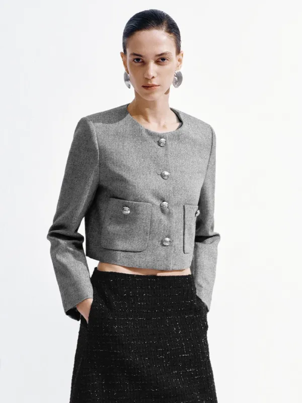 Crew Neck Tailored Tweed Jackets sold by Urban Revivo
