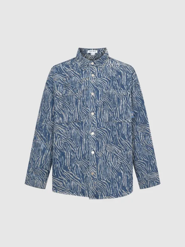 Zebra Print Loose Denim Shirts sold by Urban Revivo