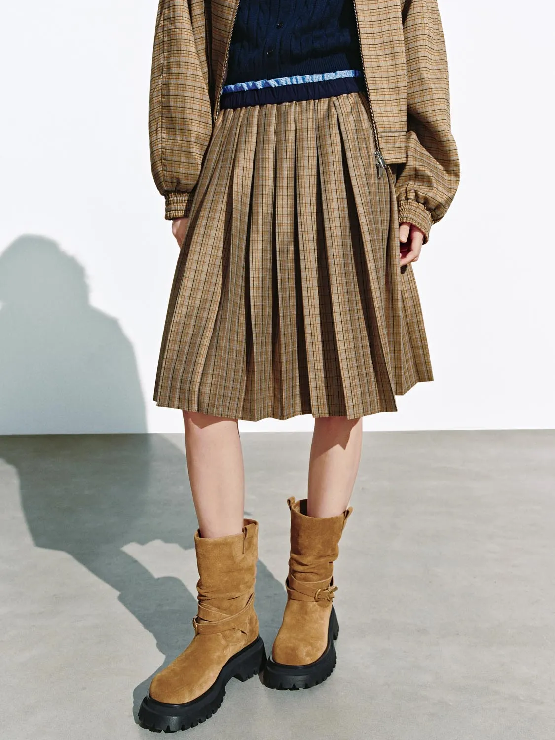 2 In 1 Layered Check Midi Skirts sold by Urban Revivo