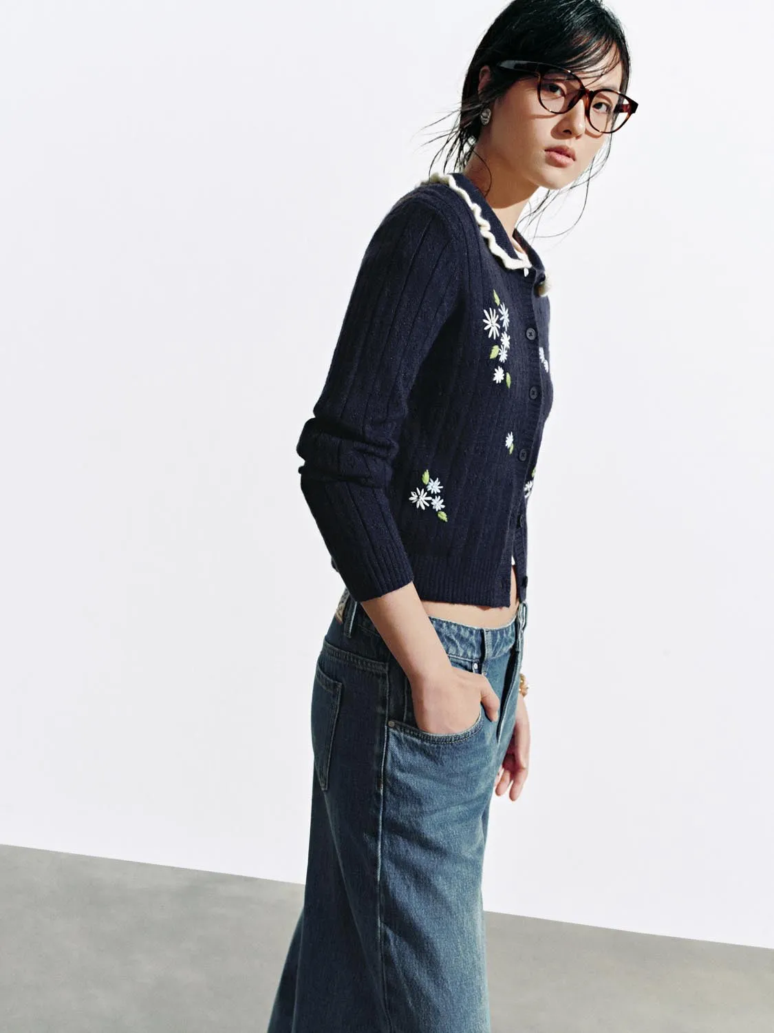 Frill Collar Embroidered Knitted Cardigans sold by Urban Revivo product image thumbnail 2