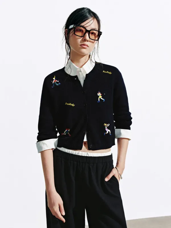 Crew Neck Embroidered Knitted Cardigans sold by Urban Revivo