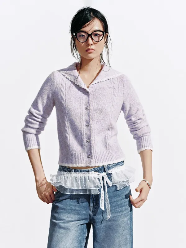 Collared Lace Trim Knitted Cardigans sold by Urban Revivo