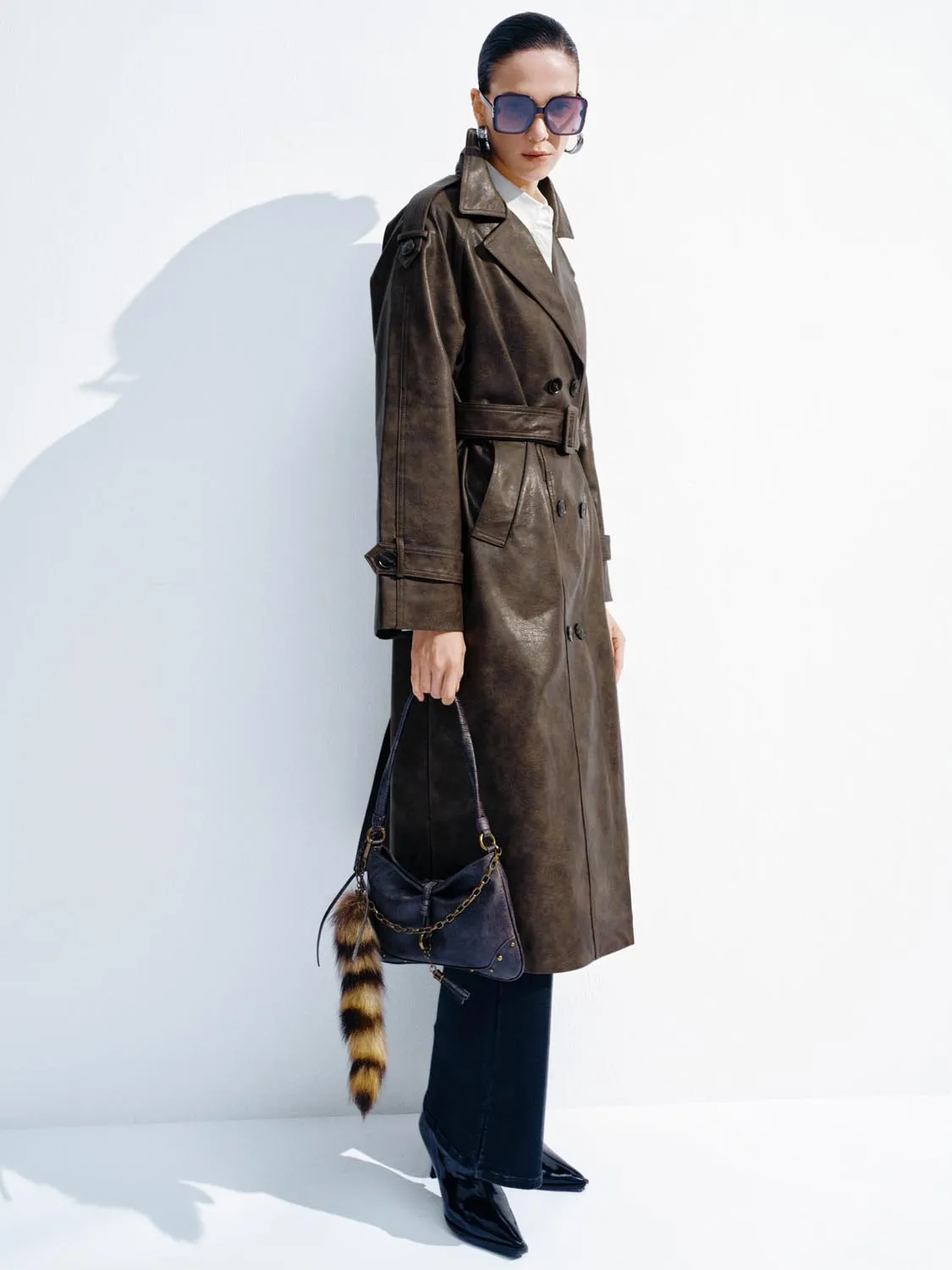 Faux Leather Belted Oversize Trench Coats sold by Urban Revivo product image thumbnail 4