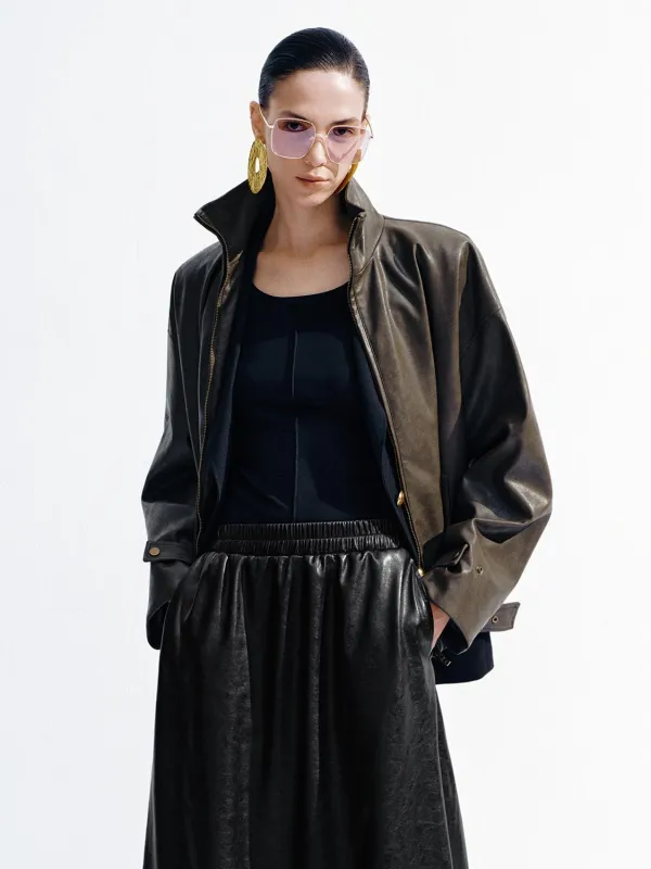 Faux Leather Stand Collar Jackets sold by Urban Revivo