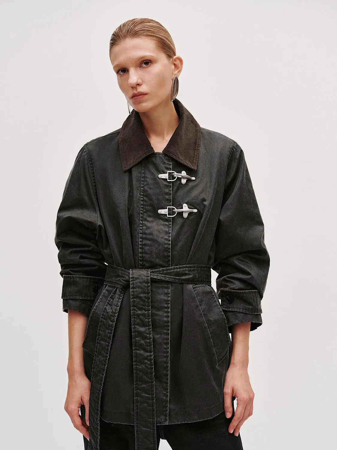 Contrast Collar Belted Padded Jackets sold by Urban Revivo