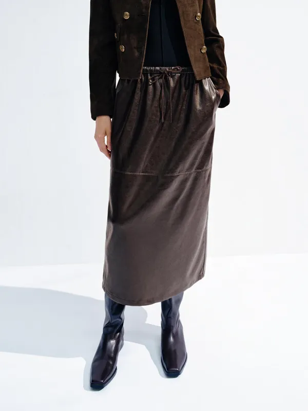 Faux Leather Pull On Midi Skirts sold by Urban Revivo