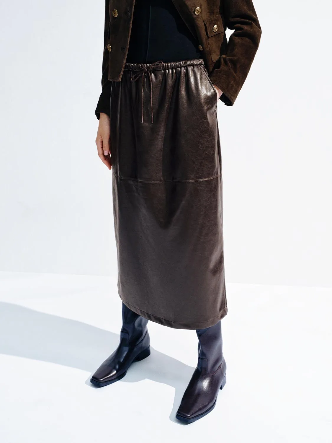 Faux Leather Pull On Midi Skirts sold by Urban Revivo product image thumbnail 3