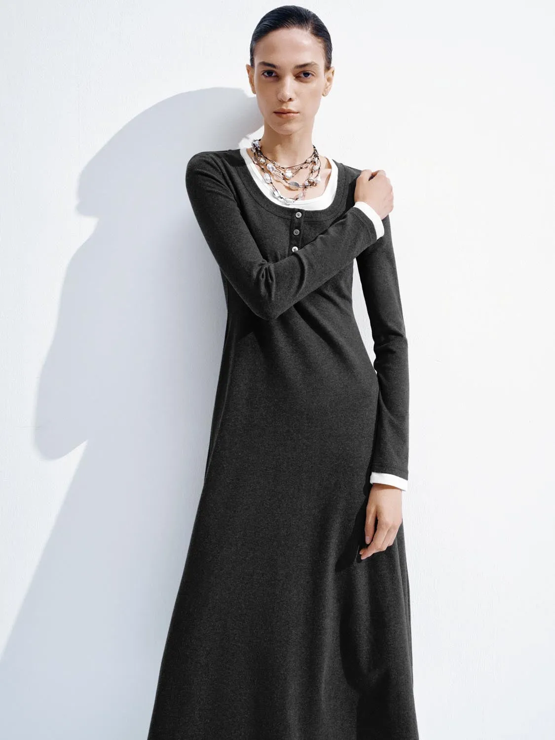 Henley Neck Long Sleeve Maxi Dresses sold by Urban Revivo product image thumbnail 5