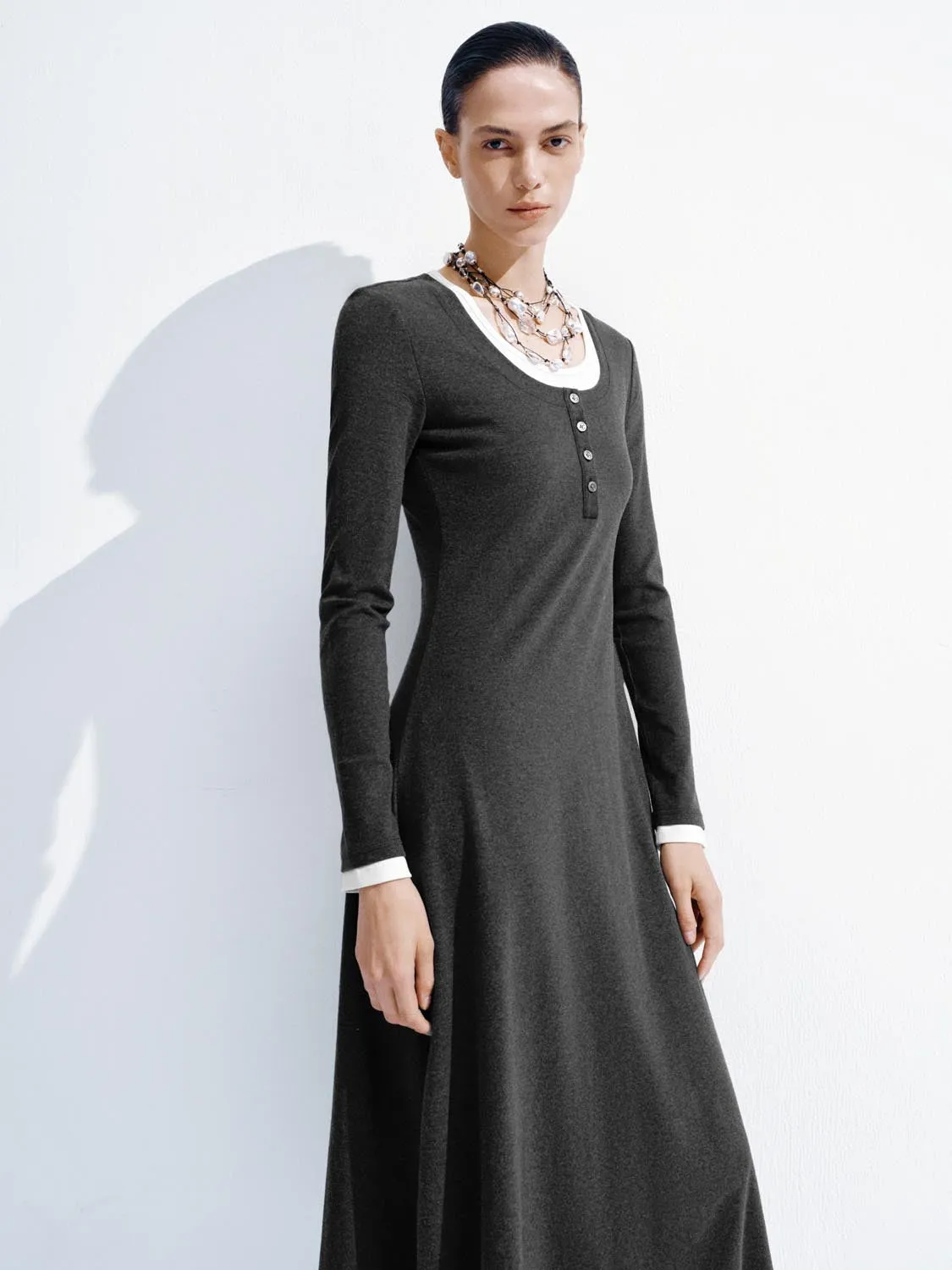 Henley Neck Long Sleeve Maxi Dresses sold by Urban Revivo product image thumbnail 2