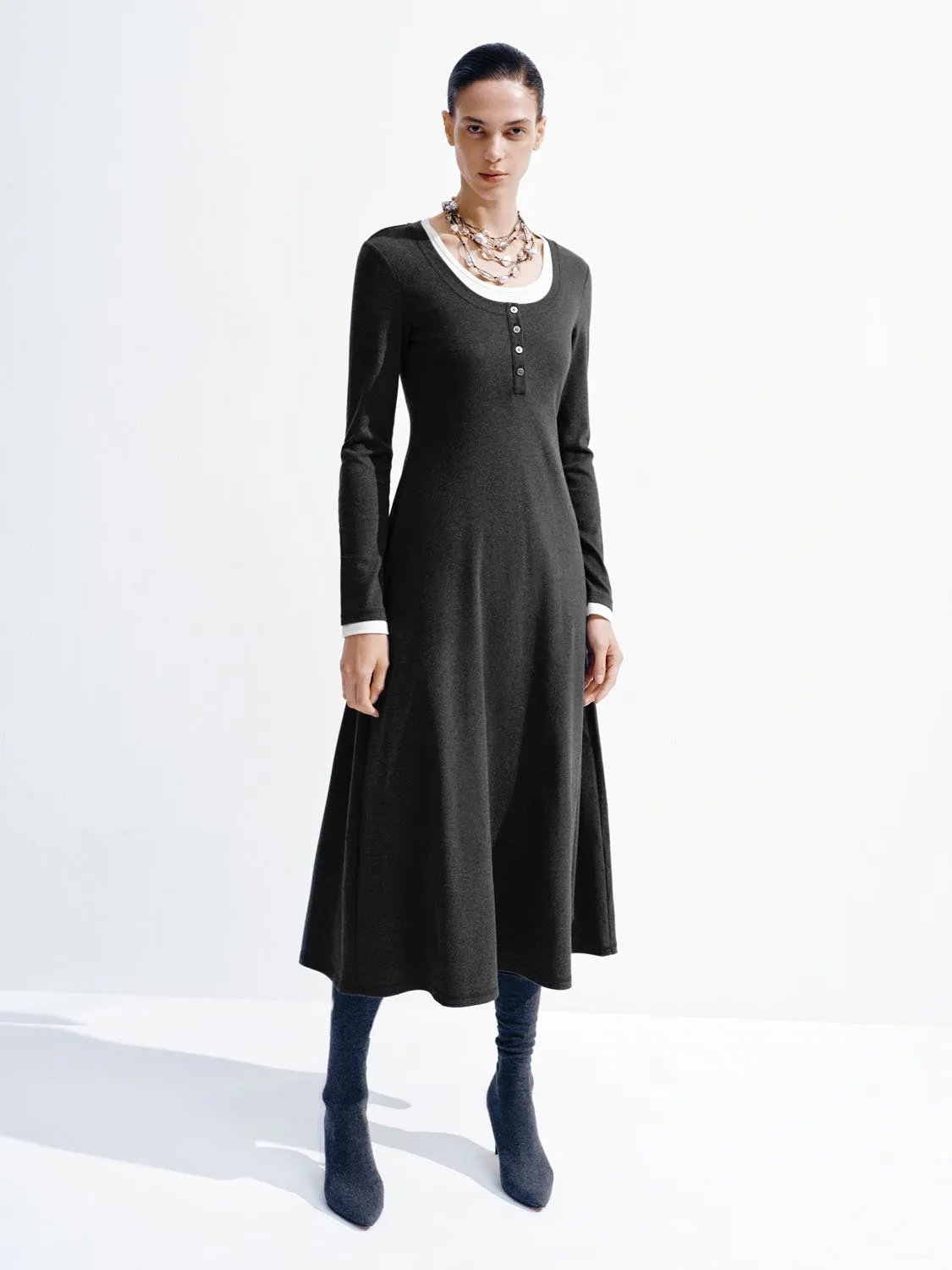 Henley Neck Long Sleeve Maxi Dresses sold by Urban Revivo product image thumbnail 4