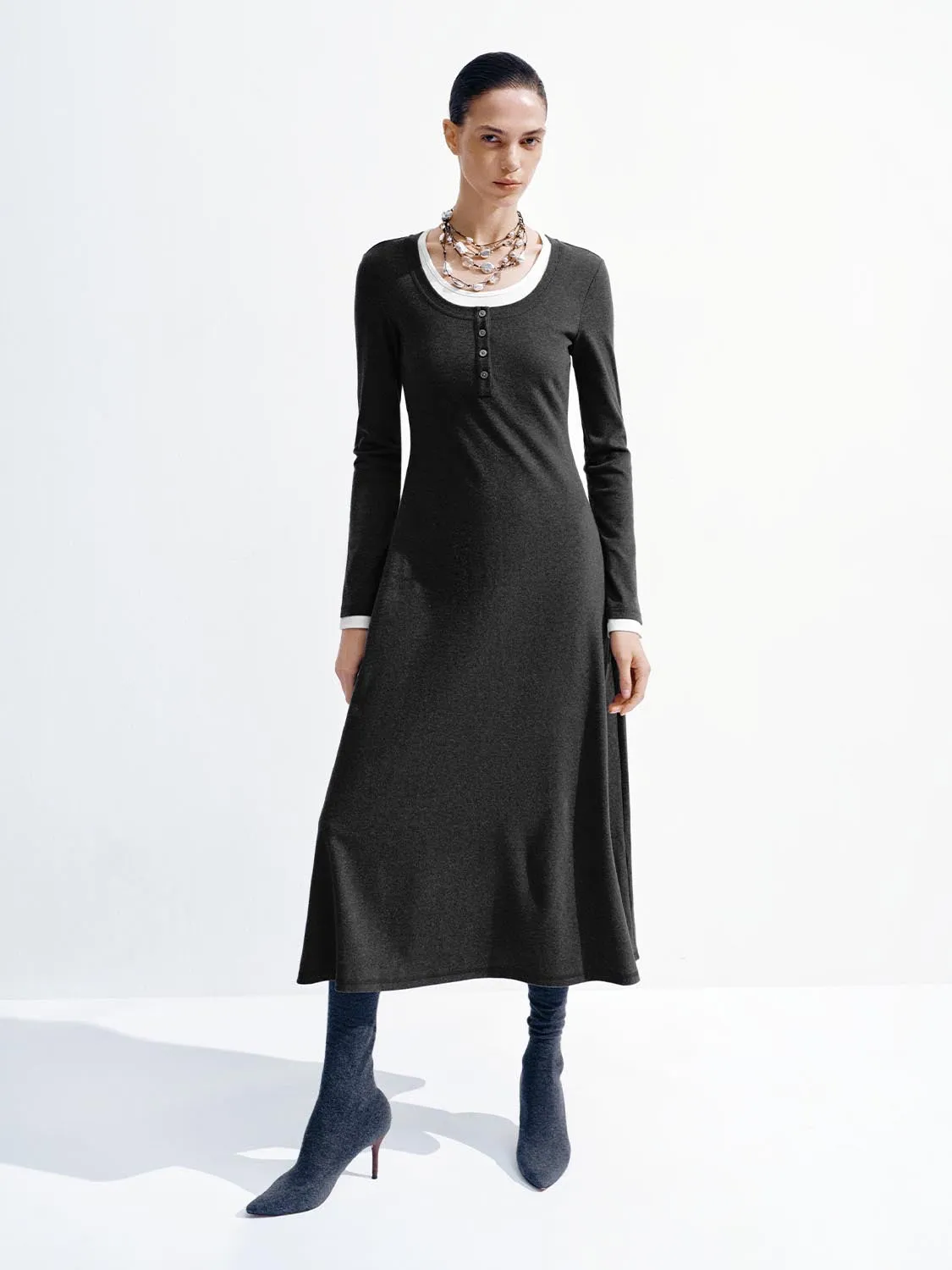 Henley Neck Long Sleeve Maxi Dresses sold by Urban Revivo