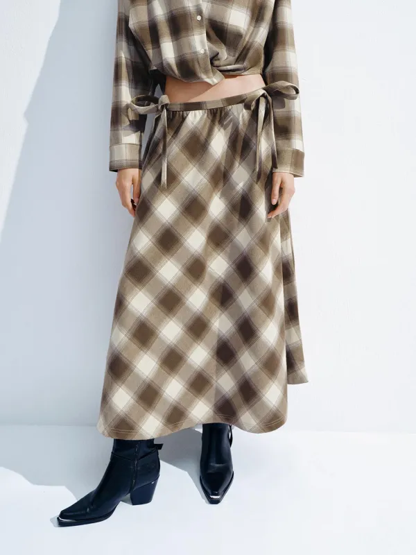 String Detail Check Midi Skirts sold by Urban Revivo