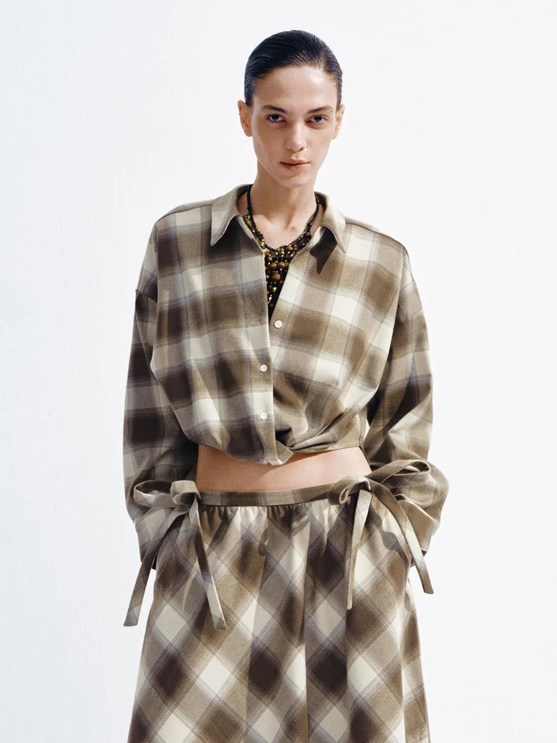 Cropped Contrast Check Shirts sold by Urban Revivo