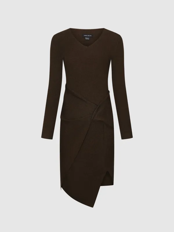 Knot Front Slim Fit Long Sleeve Midi Dresses sold by Urban Revivo