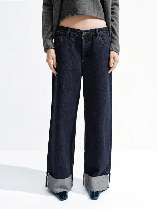 Cuffed Wide Leg Jeans sold by Urban Revivo