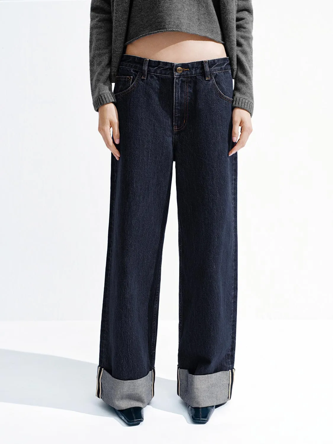 Cuffed Wide Leg Jeans sold by Urban Revivo