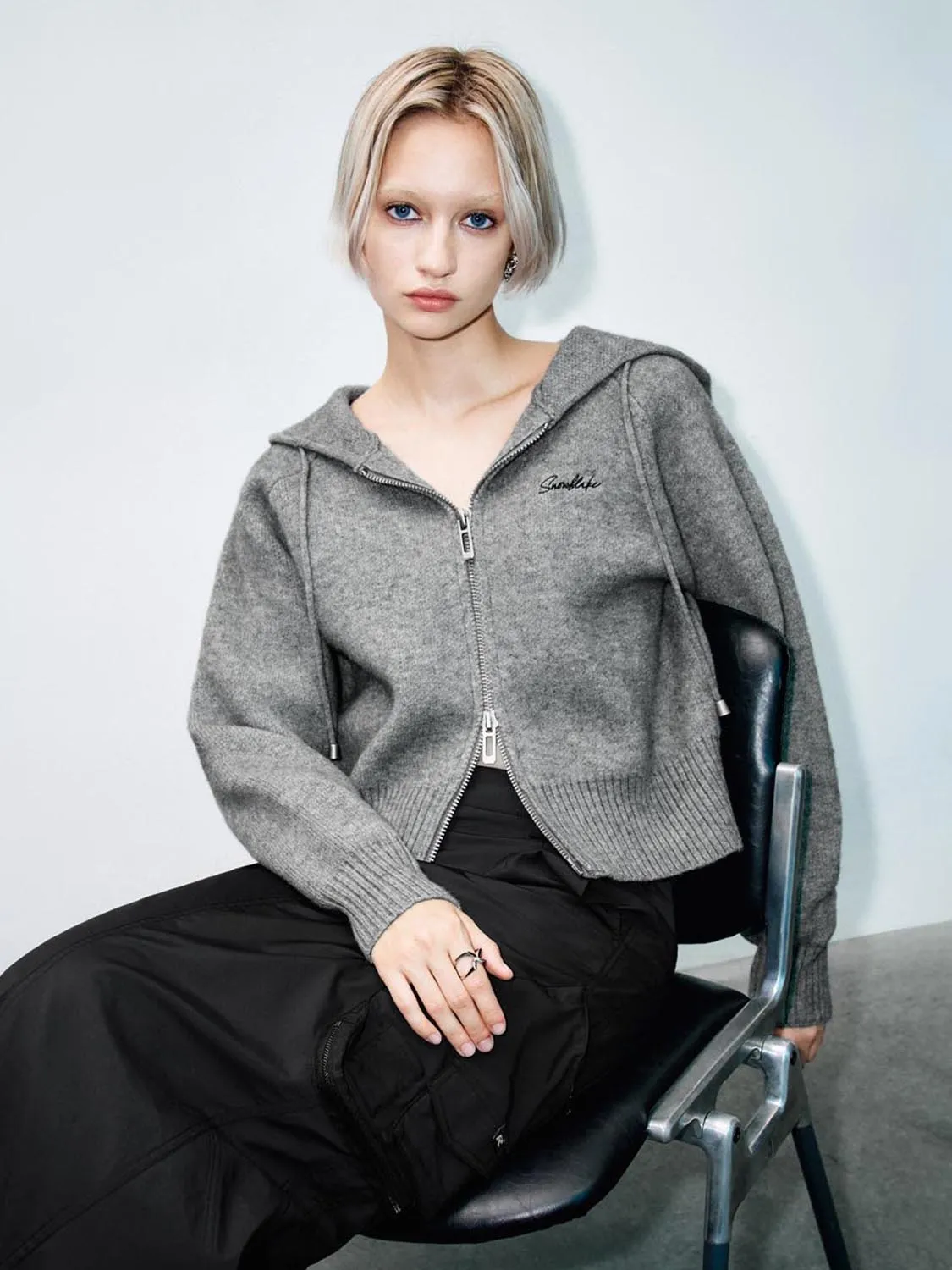 Hooded Zip Up Knitted Cardigans sold by Urban Revivo