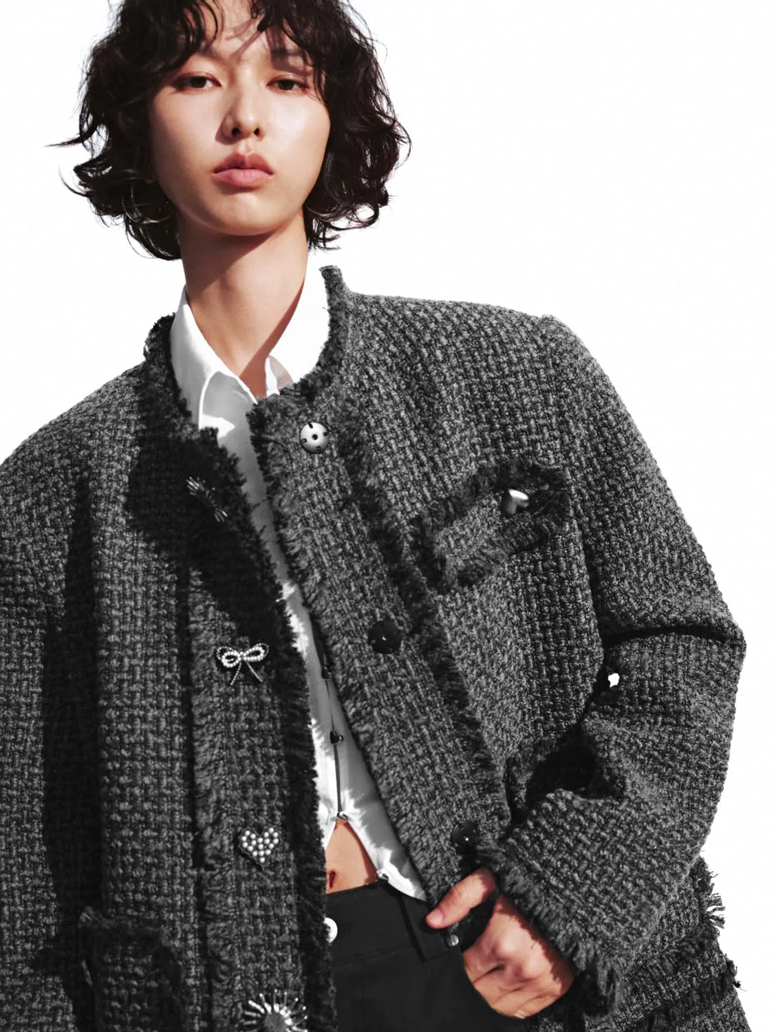 Metal Button Patch Pockets Tweed Wool Blend Jackets sold by Urban Revivo product image thumbnail 3