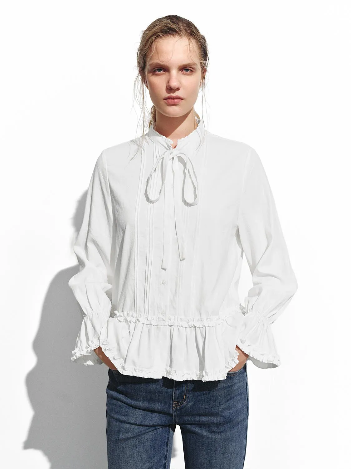 Ruffle Hem Bow Tie Shirts sold by Urban Revivo