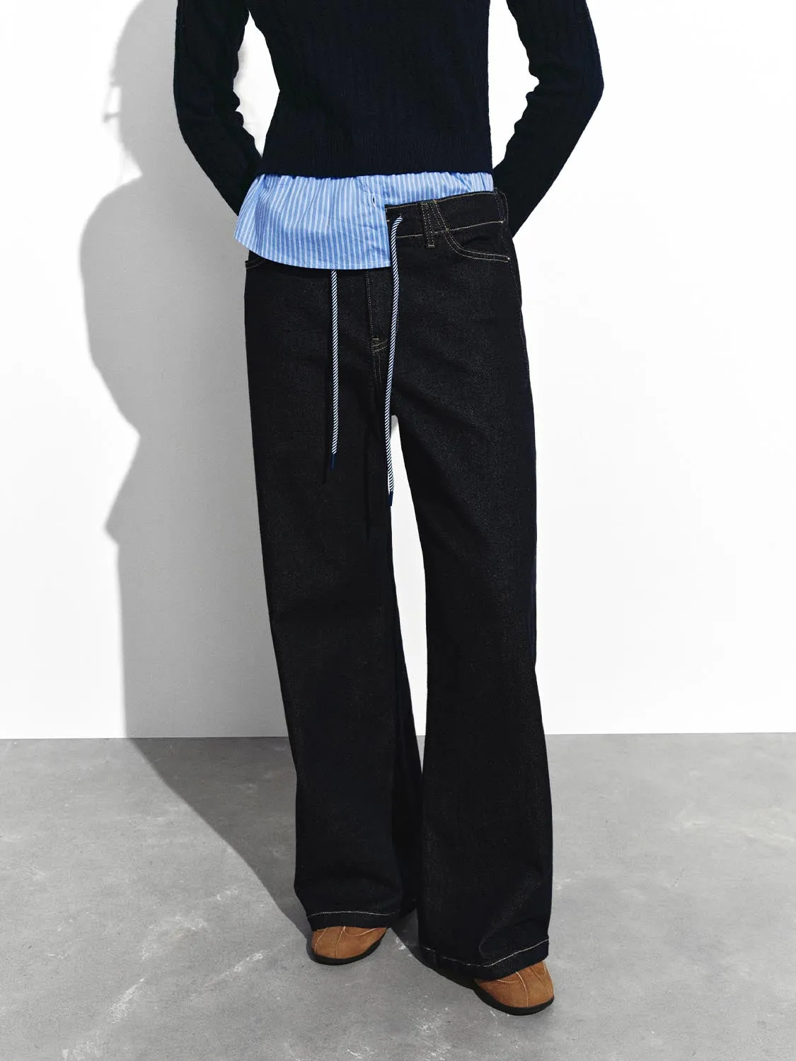 Drawstring Wide Leg Jeans sold by Urban Revivo