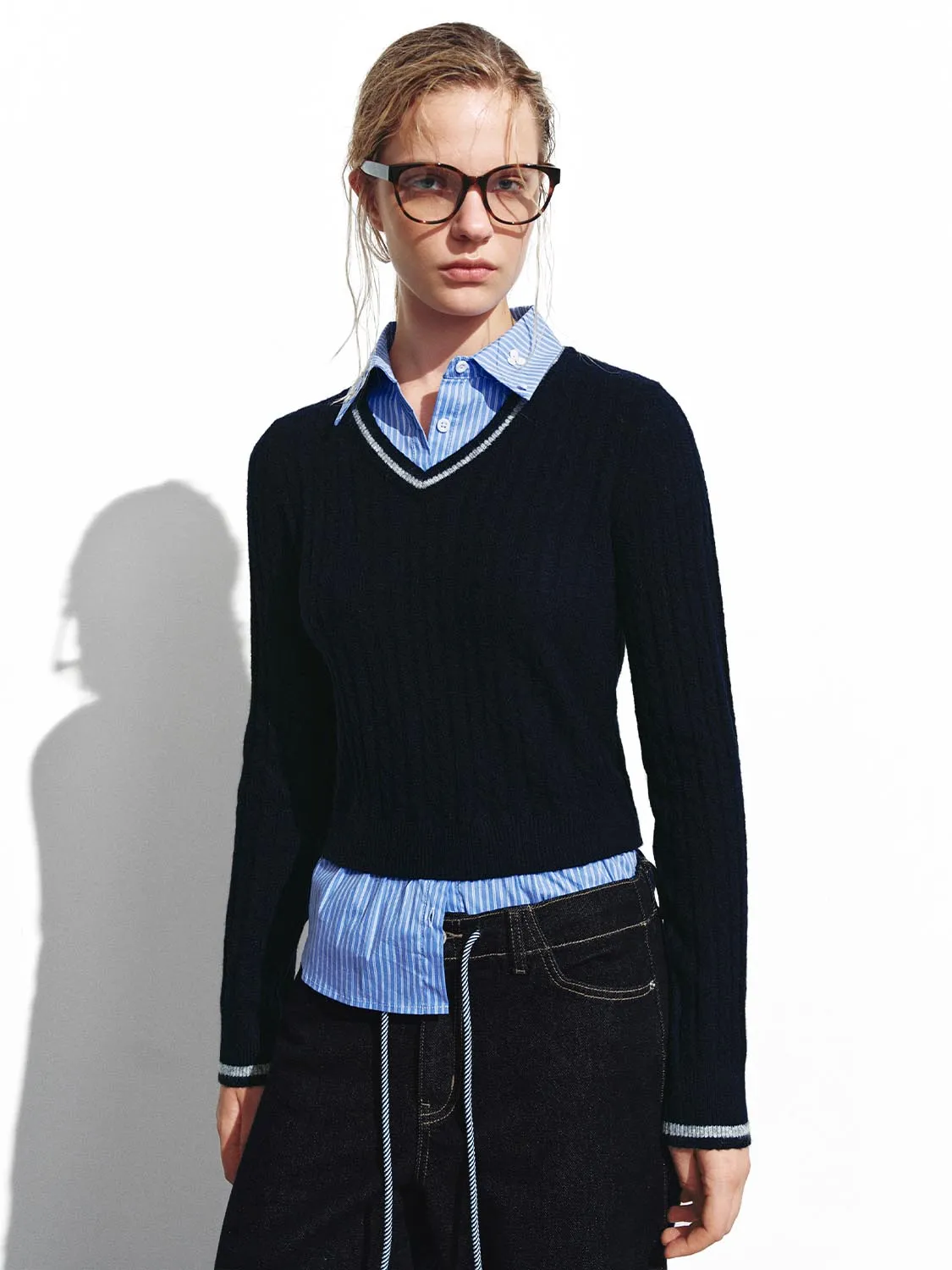 2 In 1 Long Sleeve Cable Knitted T-Shirts sold by Urban Revivo