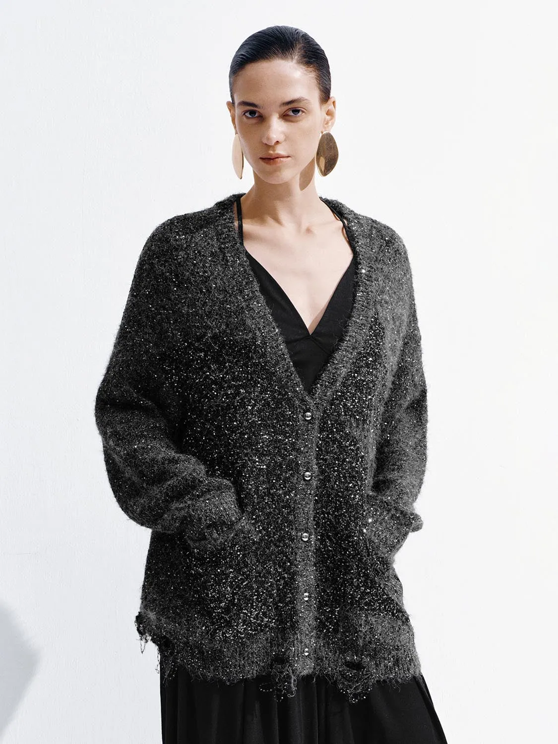 Oversize V-Neck Knitted Cardigans sold by Urban Revivo