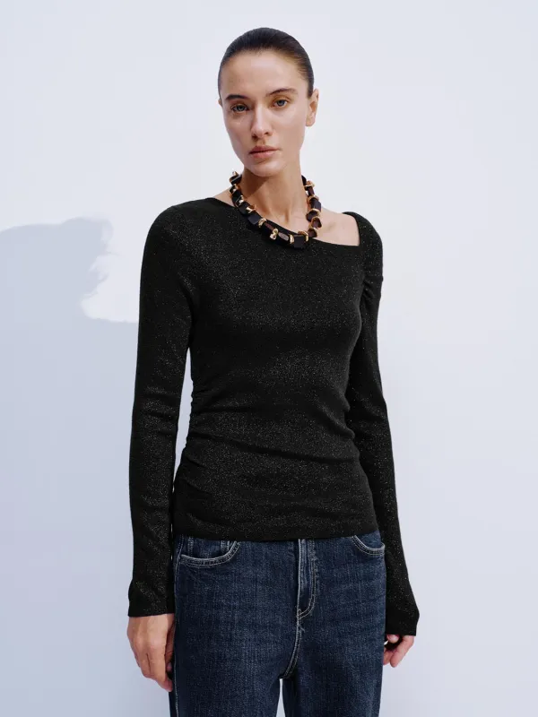 Asymmetric Neck Long Sleeve Knitted T-Shirts sold by Urban Revivo