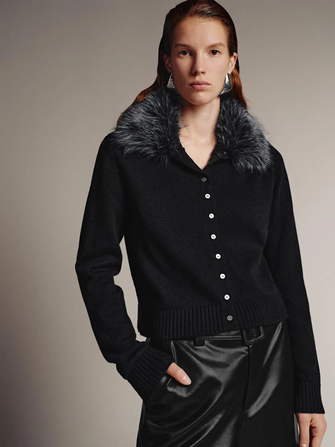 Faux Fur Collar Knitted Cardigans sold by Urban Revivo product image thumbnail 2