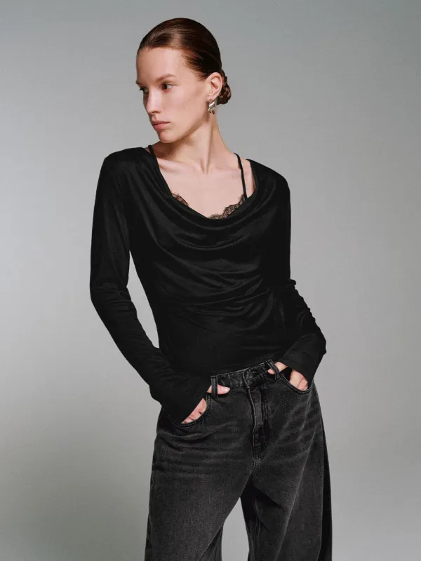 2 In 1 Lace Draped Long Sleeve T-Shirts sold by Urban Revivo