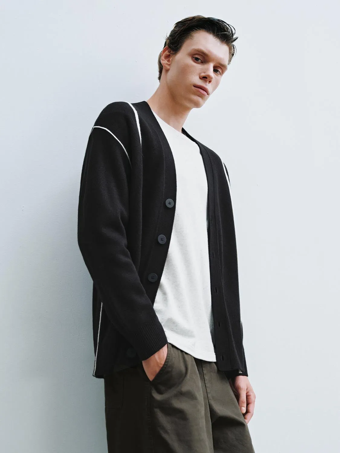 Contrast V-Neck Knitted Cardigans sold by Urban Revivo product image thumbnail 2