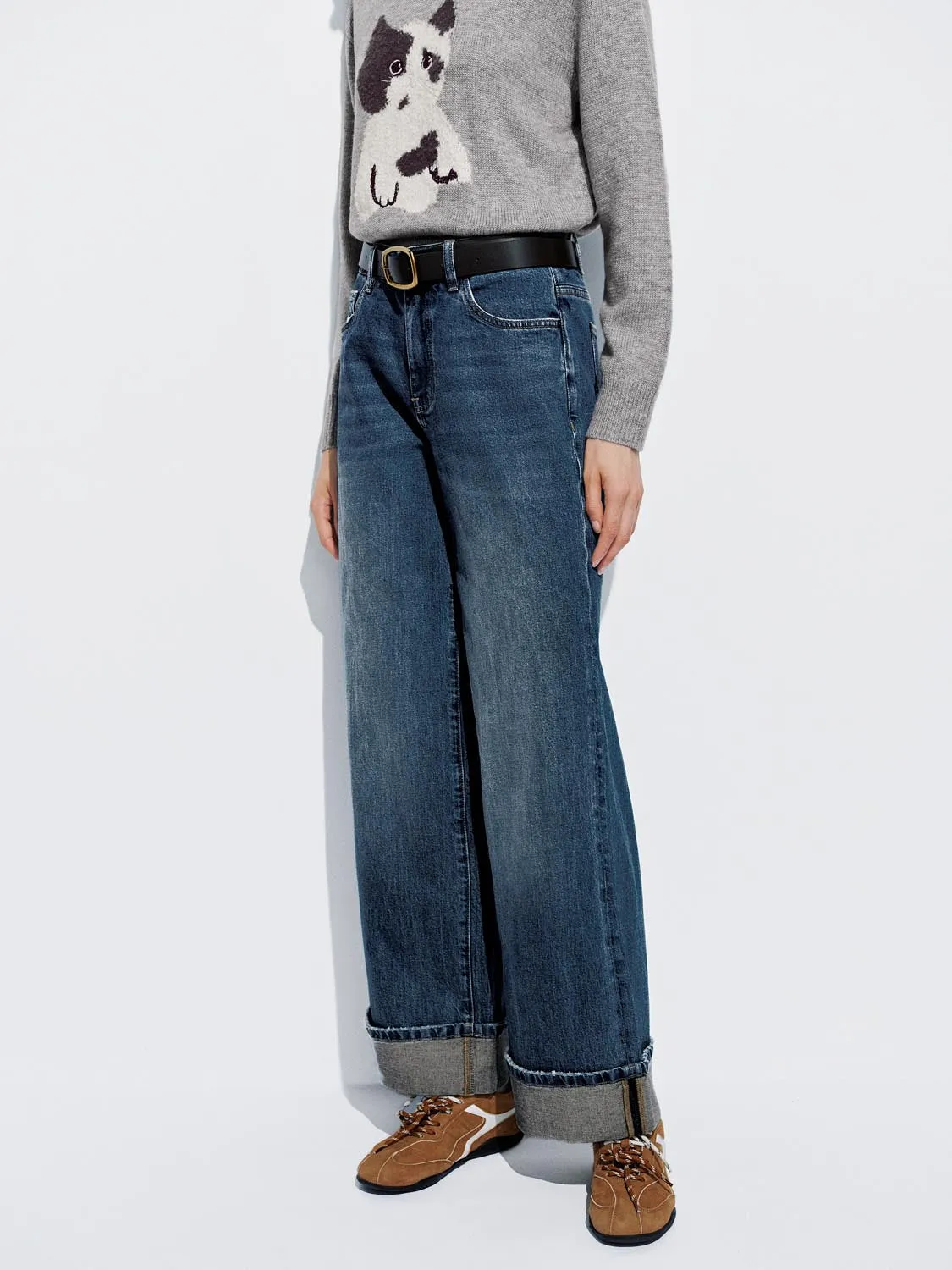 Belted Cuffed Wide Leg Jeans sold by Urban Revivo product image thumbnail 3