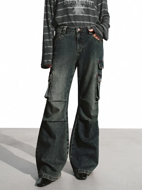 Flap Pocket Flare Leg Jeans sold by Urban Revivo