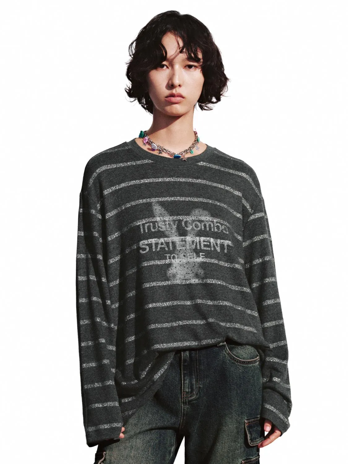 Graphic Striped Long Sleeve T-Shirts sold by Urban Revivo