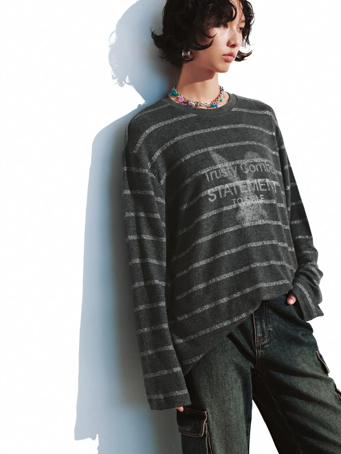 Graphic Striped Long Sleeve T-Shirts sold by Urban Revivo product image thumbnail 2