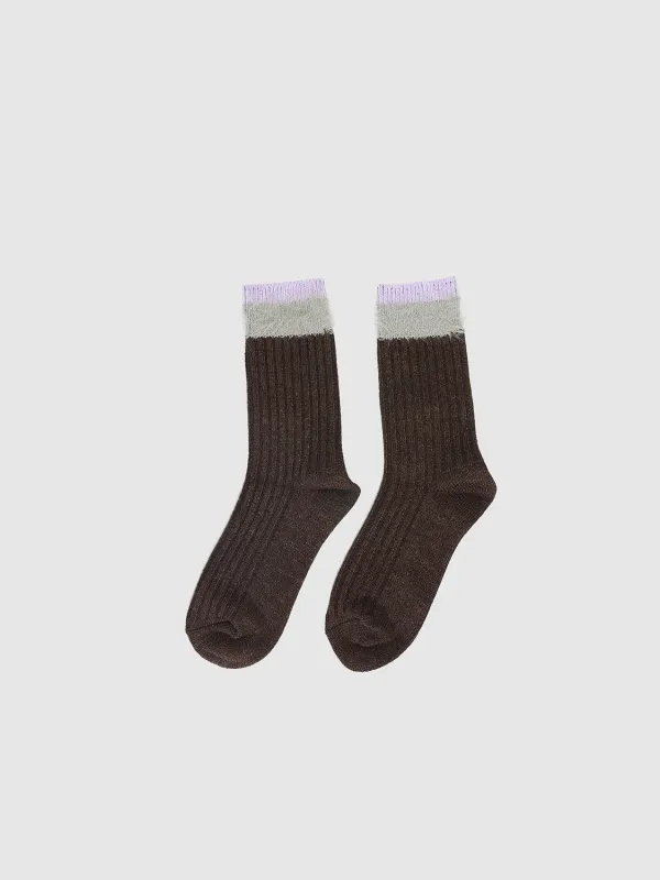 Contrast Fluffy Hem Ribbed Socks sold by Urban Revivo