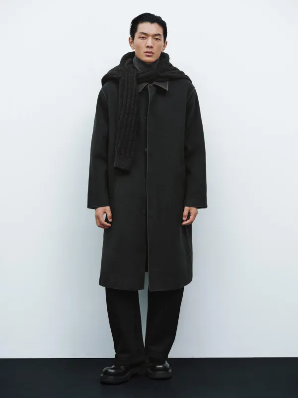 Concealed Button Oversize Wool Blend Coat sold by Urban Revivo